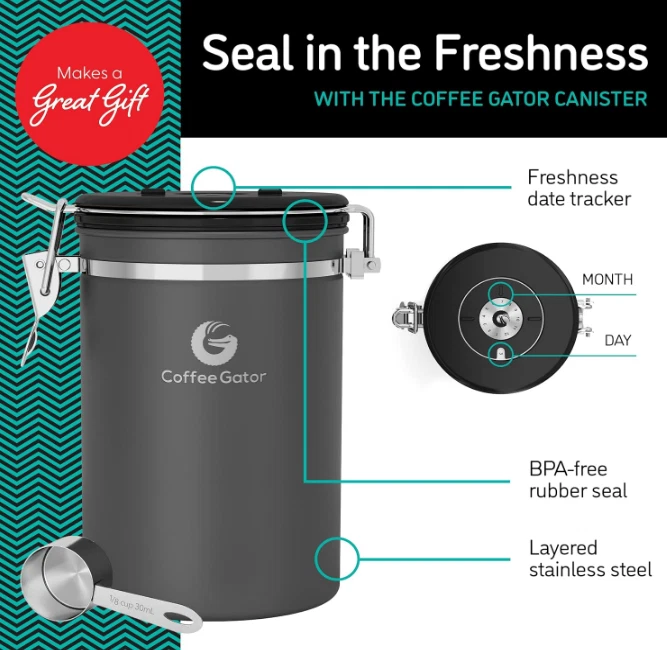 Bote de café de acero inoxidable hermético contenedor de almacenamiento de café para tierra y Foto 2 de 4