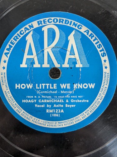 78 RPM Hong Kong Blues How Little We Know Hoagy Carmichael ARA RM123 A15x - Imagen 5 de 8