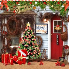 Christmas Tree Gifts Vinyl Backdrop Rustic Wooden House Background Studio Props