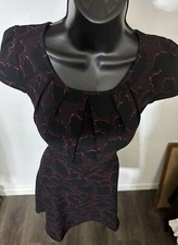 Ann Taylor Black Maroon Floral Career, Party, Fit & Flare Modest Office Dress 2