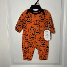 Wonder Nation Baby Halloween Black Orange Long Sleeve Pumpkin One Piece NEW