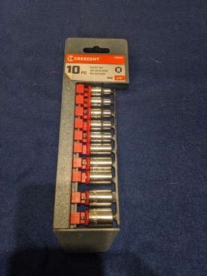 Crescent Assorted Sizes X 1/4 In. Drive SAE 6 Point Socket Set 10 Pc...