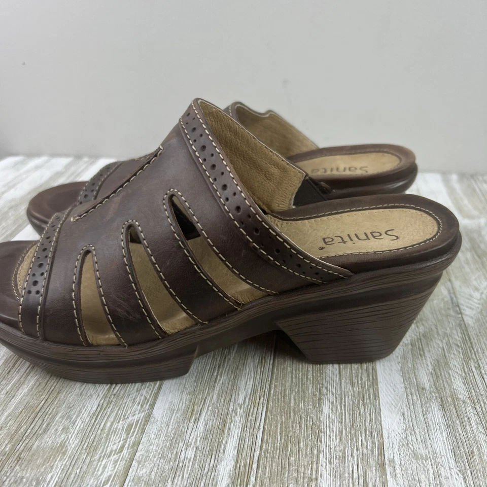 Sandalias Sanita Nina Zapato Cuero Marrón Talla US 8 Clásico Deslizable Cómodo Foto 2 de 4