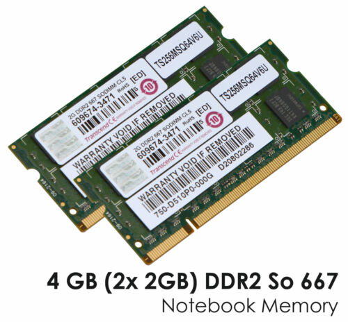 4GB (2x2GB) Memory Transcend DDR2 667 So 750-D510P0-000G 2xS51 - Picture 1 of 1