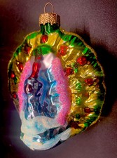 Glass Turkey Theme Ornament 4 Inches By 3 1/2 Inches Multicolor Brilliant Colo