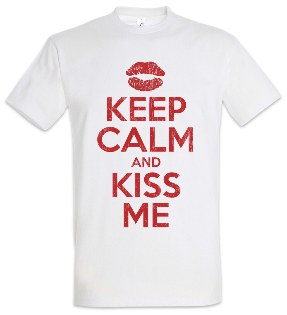 ALTRA Maglietta Keep Calm And Kiss Me labbra rosse amanti dell'amore cuori divertenti