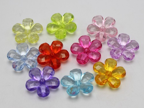 40 Mixed Colour Transparent Acrylic Flower Beads 22mm Center Drilled Flower - Picture 8 of 10