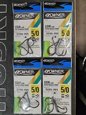 4 packs owner ssw black chrome finish all purpose bait hook size 5/0   5115-151
