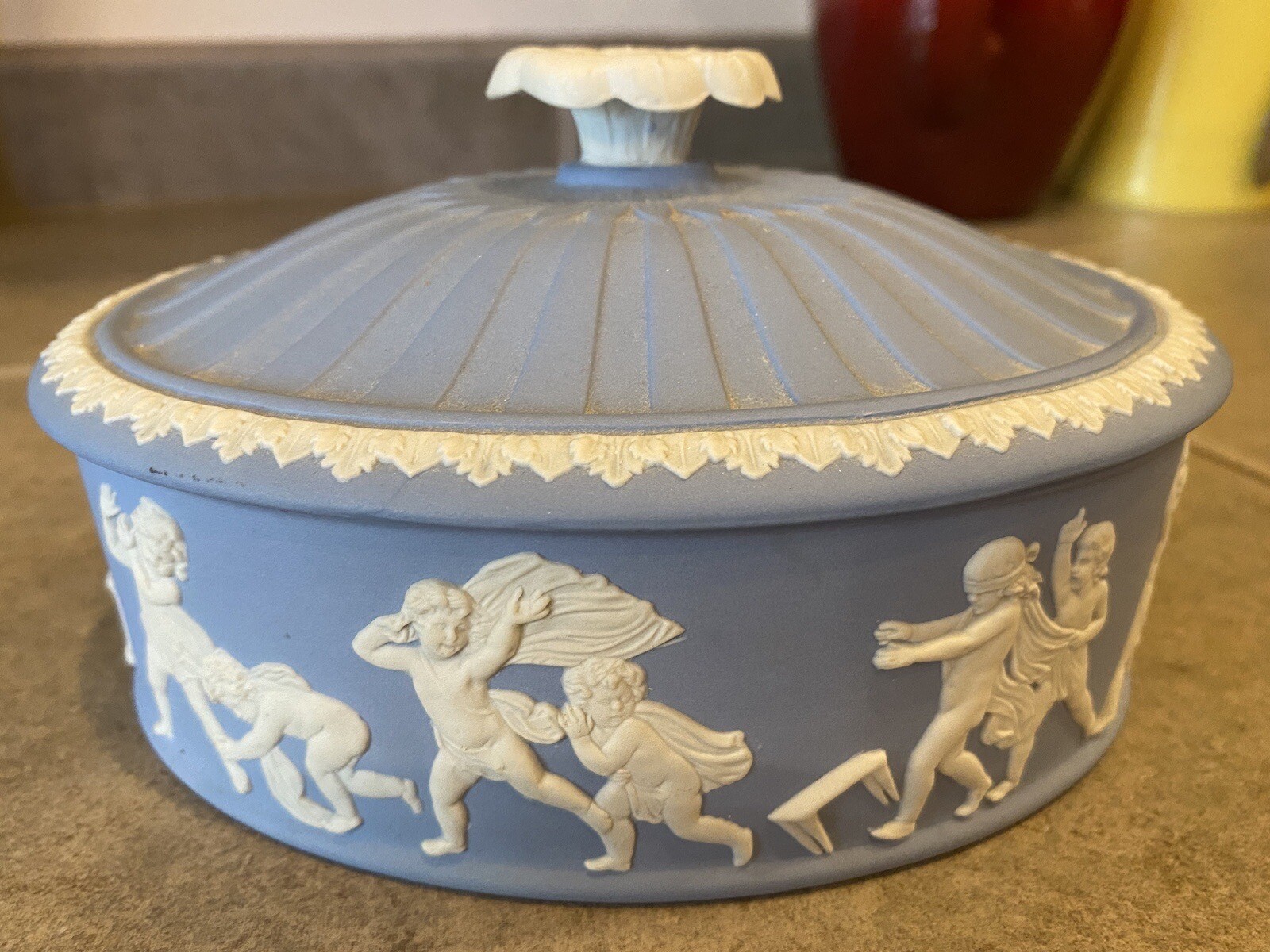 Wedgwood Box With Lid Cherubs “ Blind Man’s Bluff”  **Signed Jasperware Unique