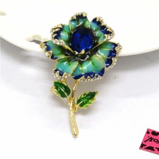 Blue Enamel Beautiful Flower Crystal Fashion Women Charm Brooch Pin Gifts