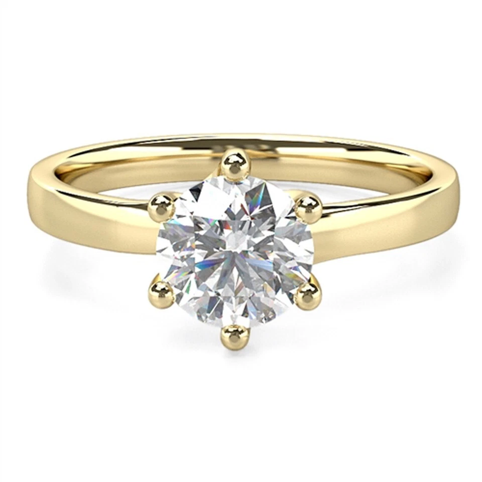 Anillo de compromiso redondo de diamantes cultivados en laboratorio de 2,00 quilates de oro amarillo macizo de 14 quilates talla 6 Foto 3 de 4