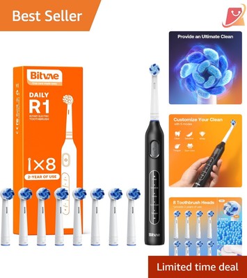 Rotating Electric Toothbrush with 8 Brush Heads 60-Day Battery 5 Modes