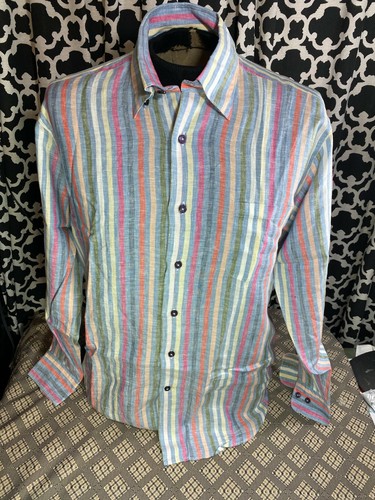 Green Coral Gold 100% Linen Dress Shirt 