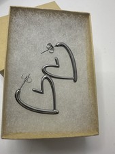 Stainless Steel Silver Heart Hoop Earrings, New Without Tags