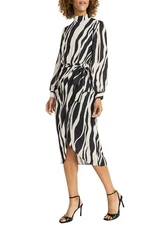 Maggy London Womens Daria Long Sleeve Tulip-Skirt Midi Dress 0 Black/Cream - NWT