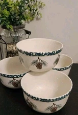 Vintage Tienshan Folkcraft Holiday PineCone Cereal/Soup Bowls Set of 6 Excellent