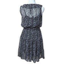 Simply Vera Vera Wang Womens XS Black White Abstract Smocked Tiered Sheer Dress