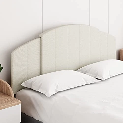 Cabecero Tapizado Cosido Canal Arqueado Ajustable Longitud y Altura - Beige Foto 2 de 4