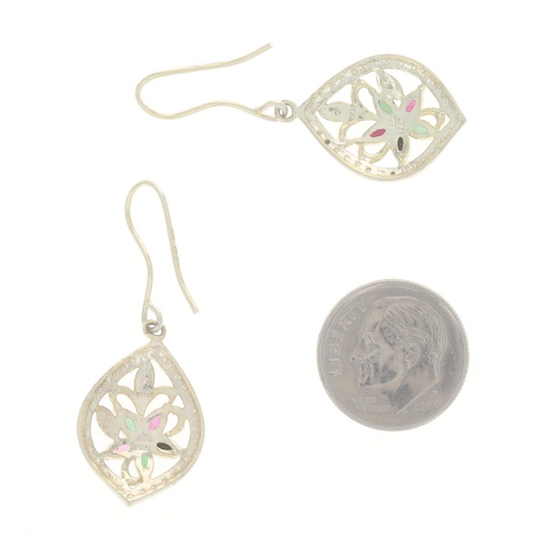 Sterling Ruby Emerald Sapphire Dangle Earrings 92… - image 3