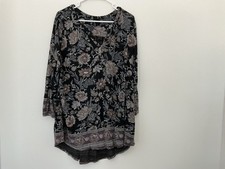 Lucky Brand Women's Multicolor Floral Blouse 3/4 Sleeve V-Neck Size 1X Black