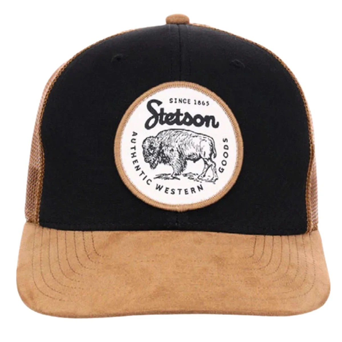 Land & Bison Embroidered Patch Cap Hat Curved Bill Trucker Mesh Snapback Rodeo Bison Badge Trucker Hat main image 3
