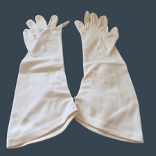 Vintage White Opera Gloves NOS Uncut Nylon Mid Length Bridal Shirred w/ Buttons