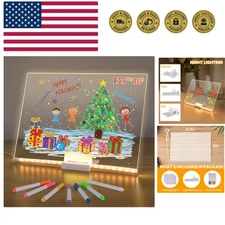 LED Doodle Glow Note Board, 13.7"x10" Acrylic Dry Erase Board, Drawing Messag...