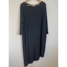 Chicos Sz 4 Sierra Midi Dress Slinky Knit Asymmestric Hem 3/4 Sleeve Stretch