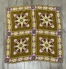 Vintage Echo Brown, Yellow, and Pink Geometric Floral Pattern Scarf 22x22in