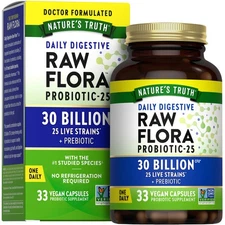 Probiotics with Prebiotics | 30 Billion CFU | 33 Vegan Capsules | by Raw Flora