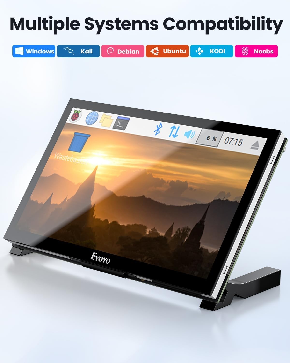 Monitor EYOYO Mini de 7" IPS LCD con pantalla táctil y HDMI para PC y Raspberry Pi 4, imagen 6