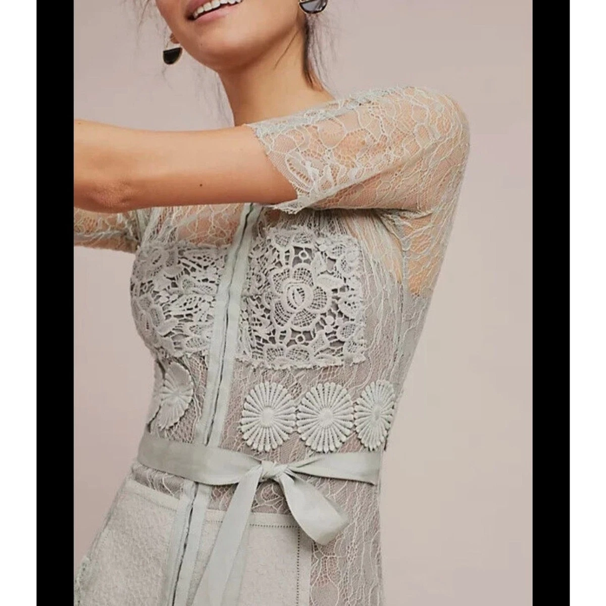 boho floral lace wedding dress A-Line Boho Lace Wedding Dress with Sleeves Plunging Neckline Sweep Train, White-Nude / 18