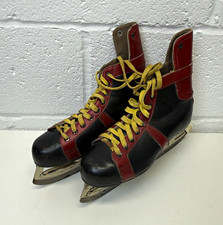 Vintage S.L.M Recreational Leather Ice Skates Black/Red Lace-Up Size 10 1/2