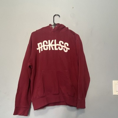 Young & Reckless Men s Red Graphic Logo Pullover Hoodie M Fleece Kangaroo