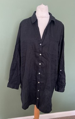 Sigrid Olsen schwarze Leinen Hemdbluse mit Knopfleiste Damen Größe XL