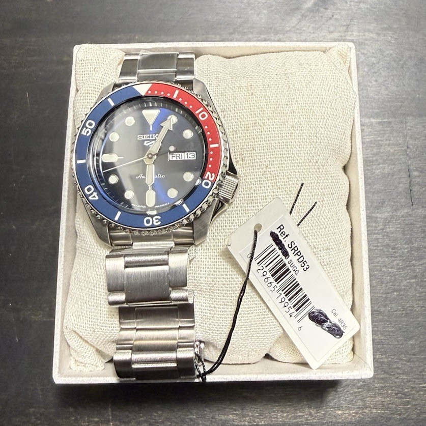 Seiko SRPD53 Men’s Automatic Diver Blue Dial Pepsi Bezel Steel Watch w/ Box