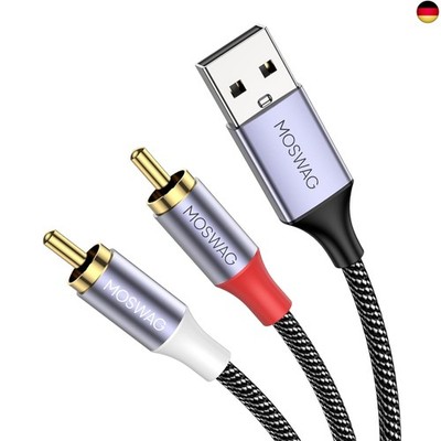 MOSWAG Audiokabel, RCA auf USB, USB 2.0 auf 2RCA Stecker, Y Splitter, Kabel aus