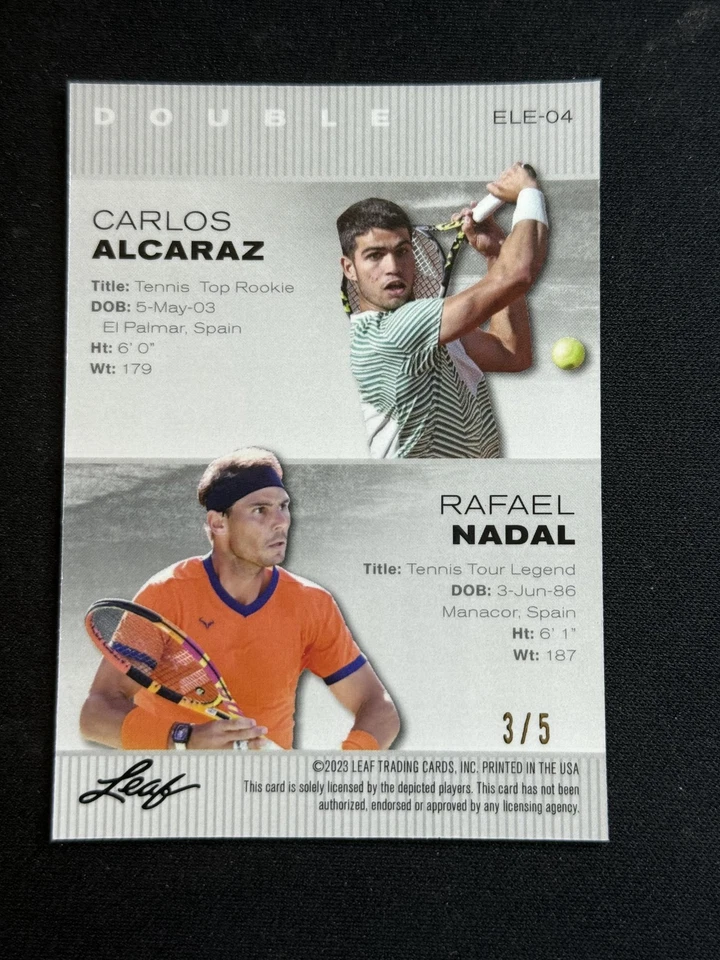 Carlos Alacaraz / Rafael Nadal 2023 Hoja Metal Doble Verde /5 RC Foto 2 de 2