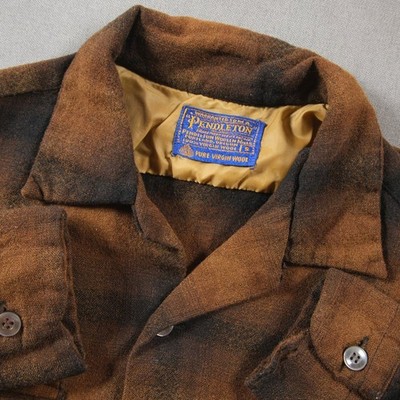 Pendleton Vintage Shadow Plaid Wool Elbow Patch Men Shirt S Yellow Black Western