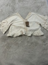 cream blouse with lace trim and ruffles Cropped