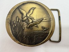 Vintage 3 Flying Ducks Mallards 1970s Vintage Belt Buckle Solid Brass
