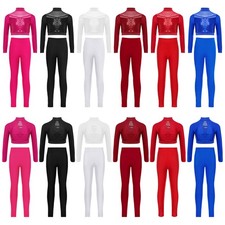 Girls Outfit Crop Top Tracksuit Athletic Set Dance Activewear 2Pcs Practice