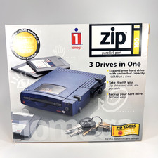 Vintage Iomega Zip 100 Z100P2 External PC Drive Blue Parallel Port Sealed Disk