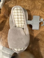 Vtg New Dearfoams Gray Slippers 5-6 Small Soft Foam Washable Peep Toe Slip On