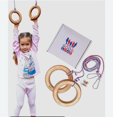 Wooden Gymnastic Rings for Kids with Adjustable Straps Home Gym Pull-up Workout