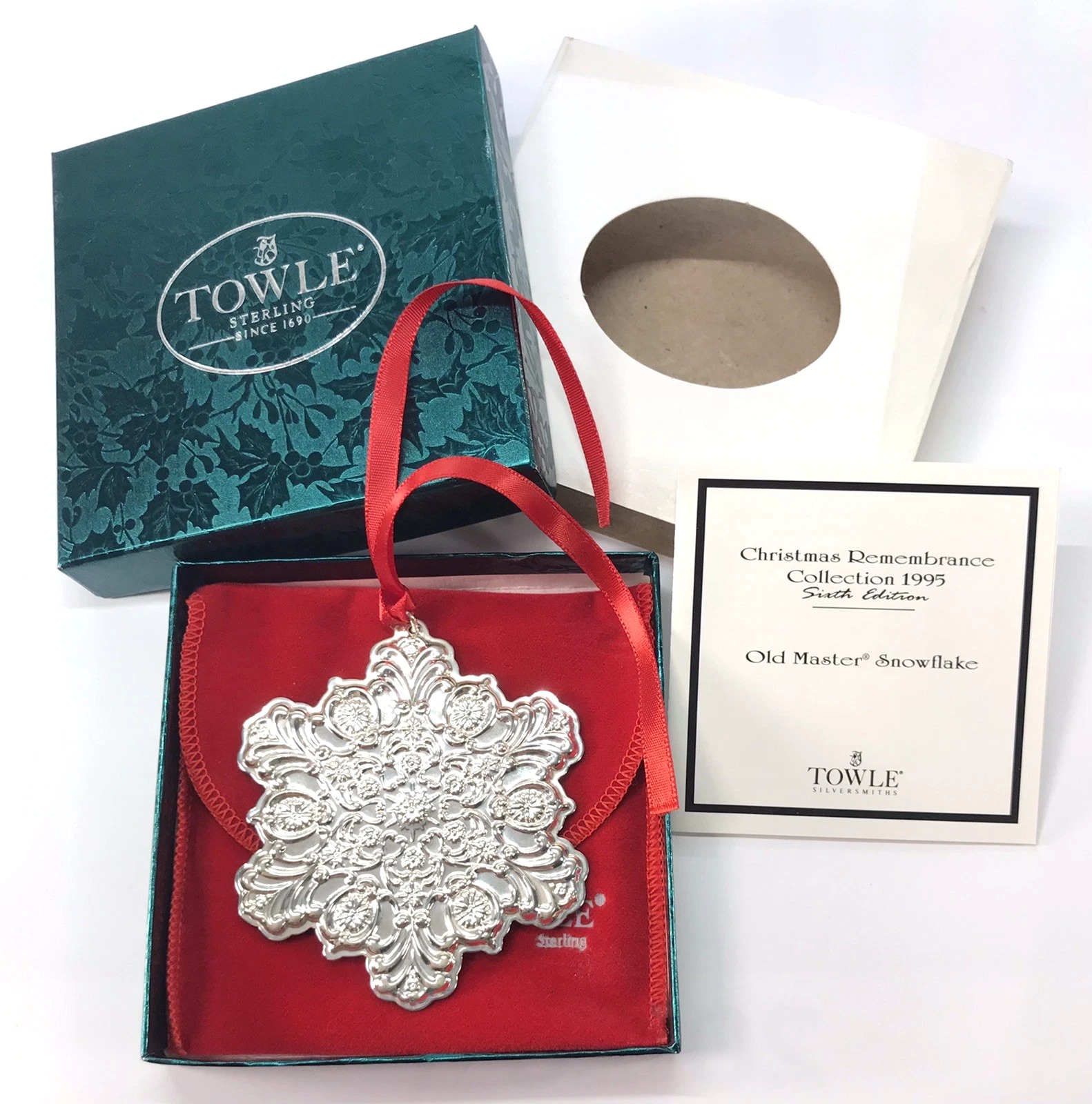 TOWLE 1995 STERLING SILVER OLD MASTERS SNOWFLAKE ORNAMENT - SLEEVE BOX POUCH COA - Picture 1 of 18