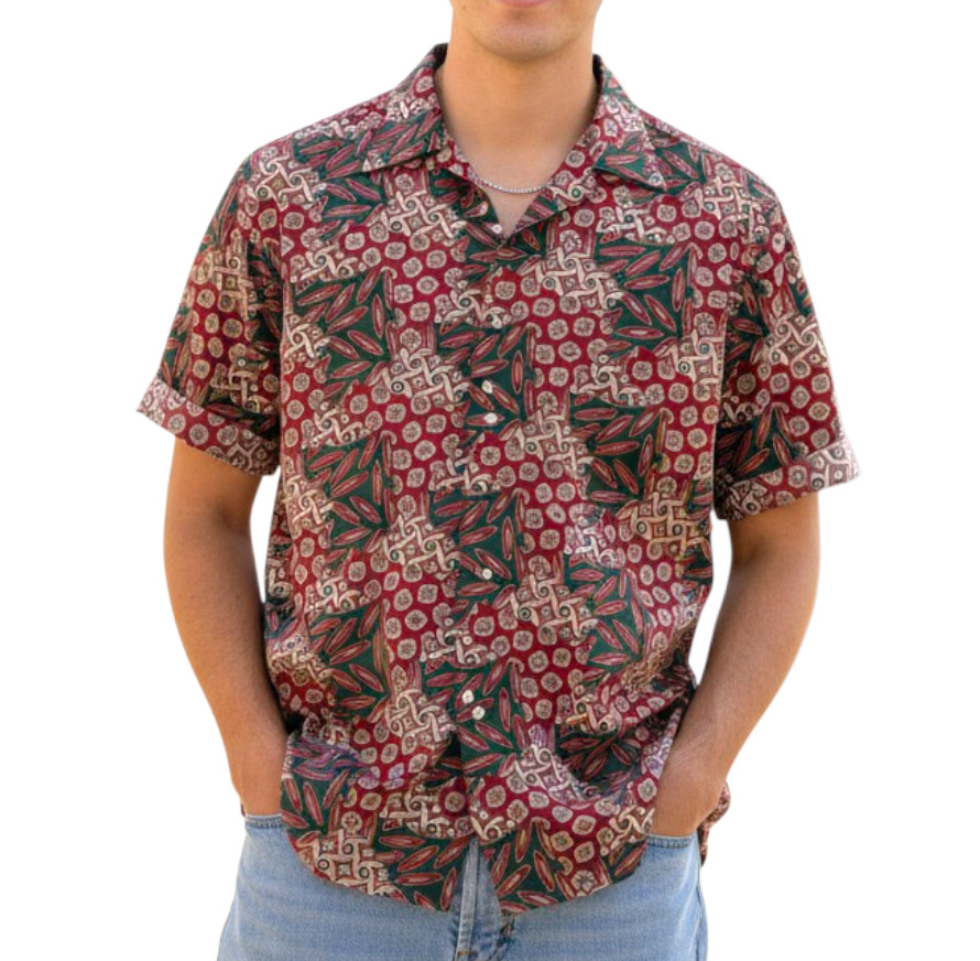 Vtg Polo Ralph Lauren BANDANA PATCHWORK Print Camp Button-Up Shirt Green/Red XL