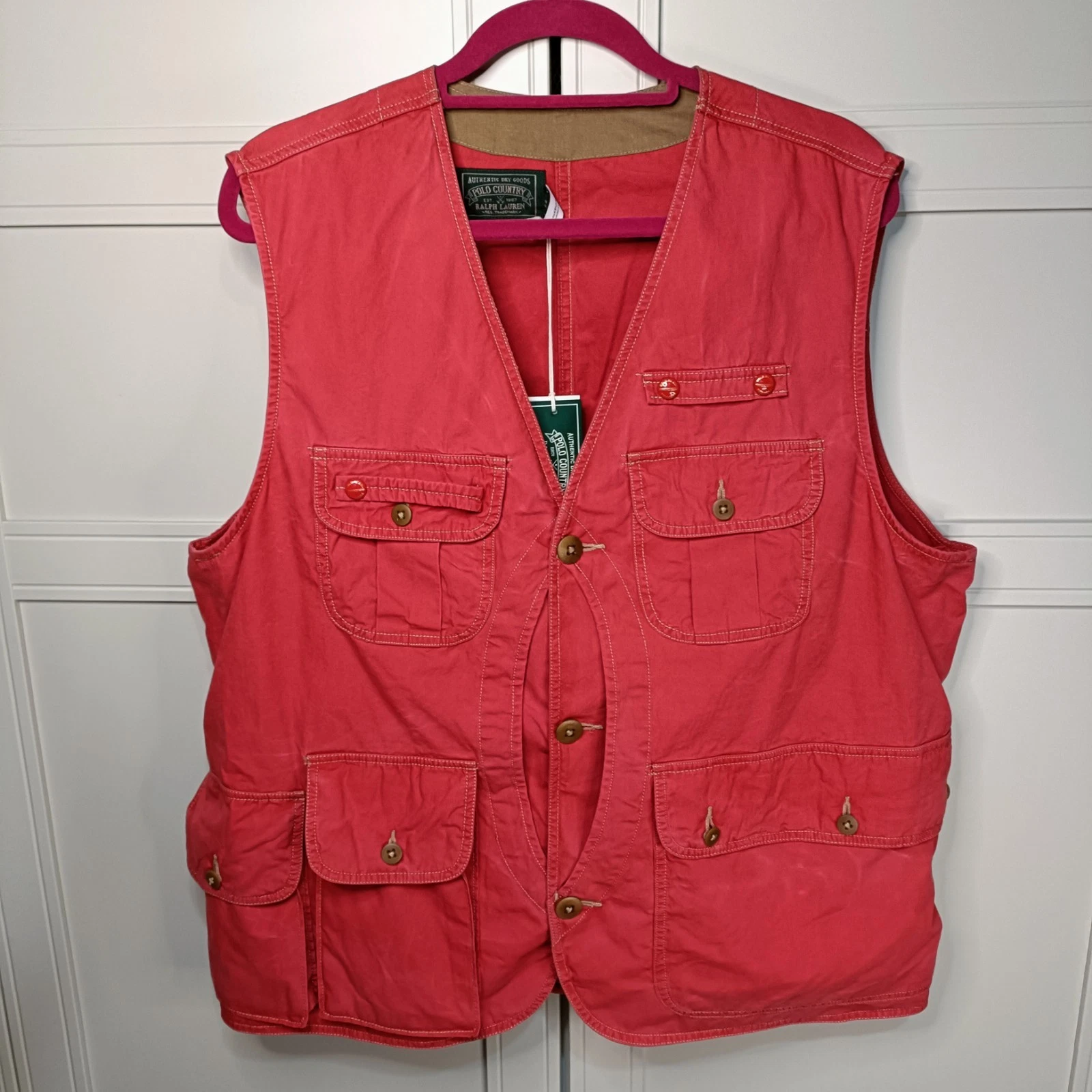 RRP £349 Ralph Lauren Polo Country Men Size XL Sportsman Fishing Vest Red BNWT