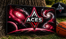 Las Vegas Aces Galaxy Metal License Plate WNBA Basketball Fan Cave Cosmic Art
