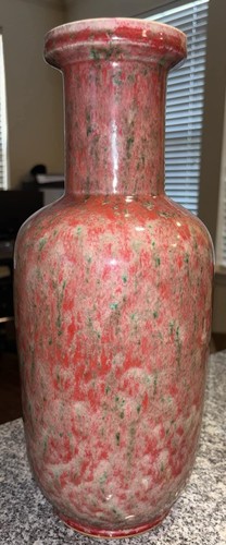 Antique Qing Flambé Glazed Red Green Porcelain Vase Double Ring Marked